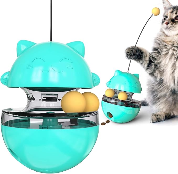 Interactive Cat Toy for Indoor Cats Wobble Treat Dispenser Ball Kitten Food Dispenser & Puzzle Feeder Balls & Enrichment Toys & Mental Stimulation Interactive Brain Game (Blue)