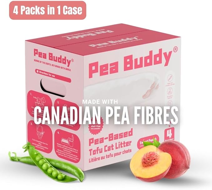 Pea Based Cat Litter, Dust Free Cat Litter, Low Tracking, and Natural Odor Control, Scented and Unscented (4 Pack (1 Case), Sweet Peach)
