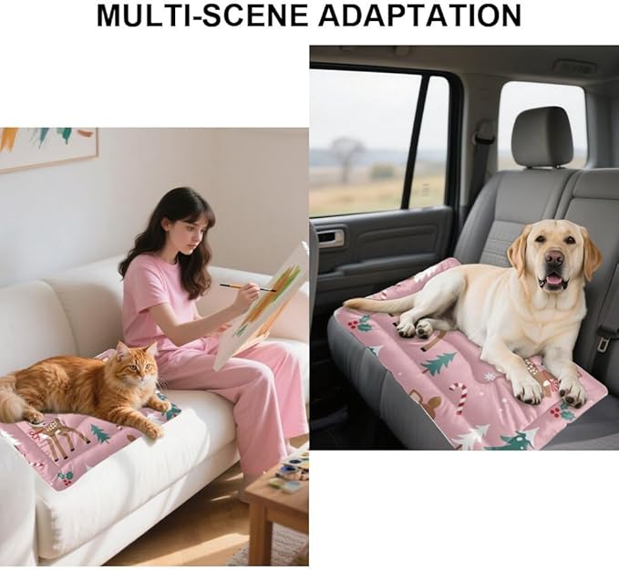 Christmas Deer Pattern Cat Mat Bed Waterproof Cat Bed Crate Mat for Dogs Portable Dog Non- Slip Bottom Furniture Covers for Pets Multi- Scenario Dogs Gift Printed Pet Pad 24× 18 Inch