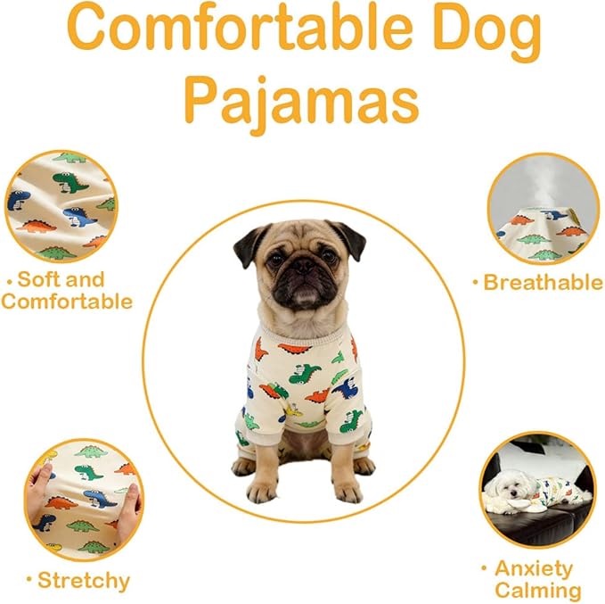Dog Pajamas Polyester Dog Pajama Cozy Dog Pjs Soft Dog Onesie Pajamas for Dogs Stretchy Dog Pajamas Dog Clothes with Dinosaur Pattern, Large