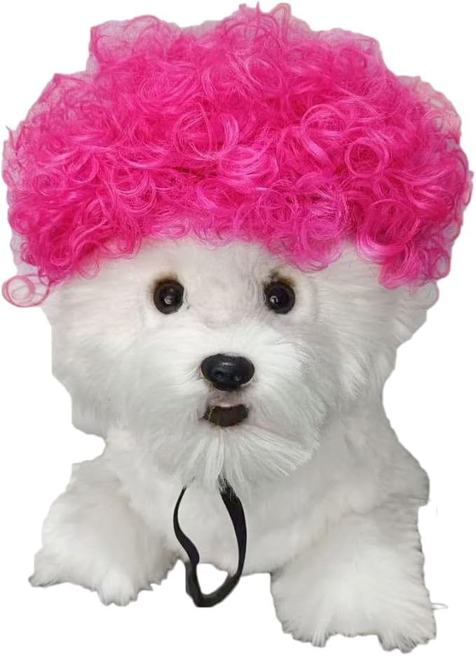 Psivika Pet Wigs Funny Dog Cat Cosplay Wig Pet Costume Cat Cosplay Decoration for Halloween, Christmas, Parties, Festival (Pink)