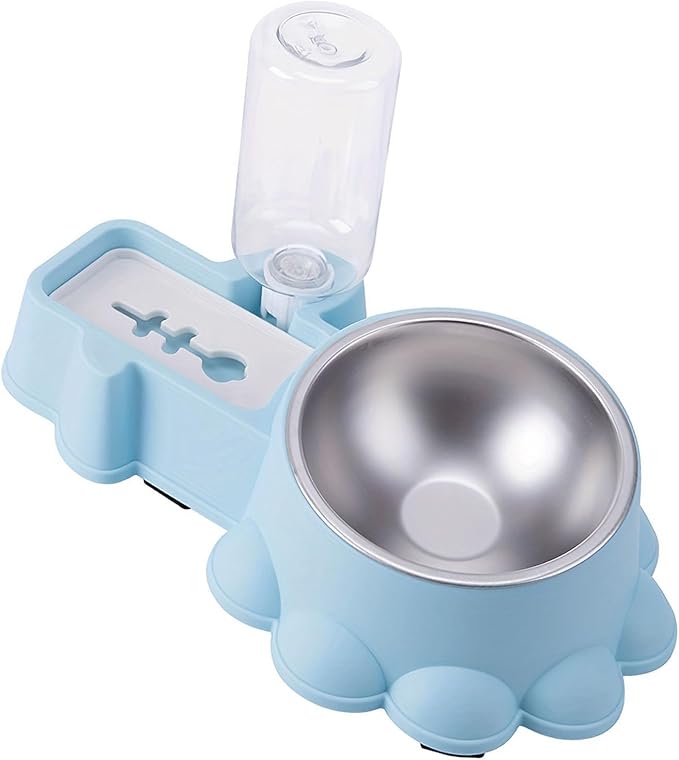 Cats Bowl with Automatic Water Bottle Dog Feeder Elevated Double Drinking Feeding Watering Supply Pet Food Bowl