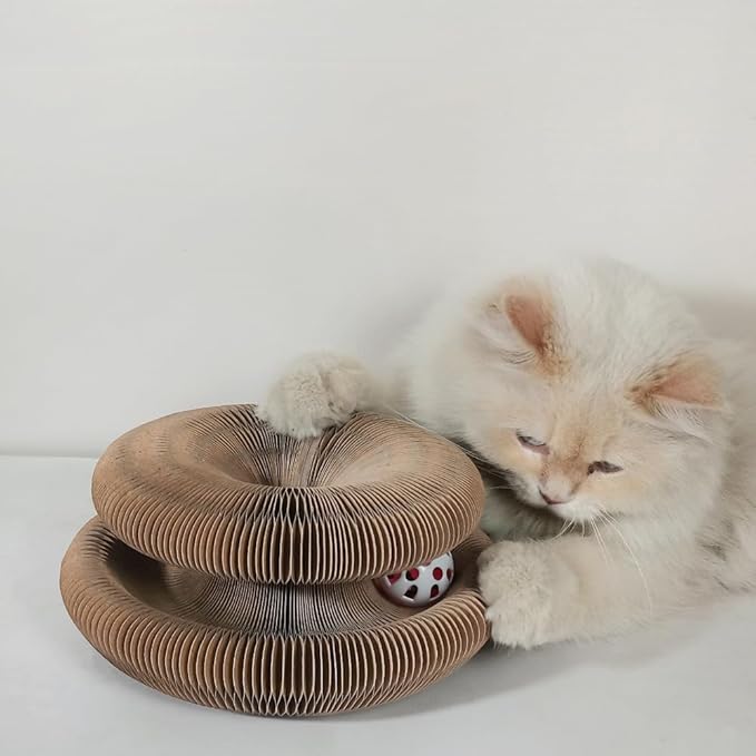 Recycled Corrugated Cardboard Cat Scratching Board with Toy Ball – Interactive Scratch Pad for Indoor Cats, Eco-Friendly & Durable Play Surface