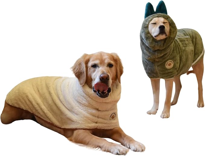 DERPYCHAPPY Premium Dog Towel Robe & Dog Bathrobe for Drying Dogs Made in Korea | Super Absorbent Quick & Adjustable Microfiber Bath Towel for Cats & Puppy Robes After Bath | Soft Warm Coat (Olive L)