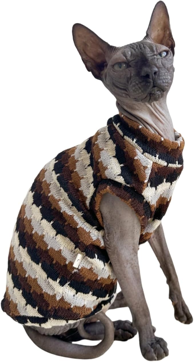Sphynx Cat Clothes Hairless Cat Vest Elastic Cat Sweater Outfit, Pet Clothes for Sphynx Cat Coat for Cats and Small Dogs Apparel, Hairless cat Shirts Sweaters (Chestnut, Medium)