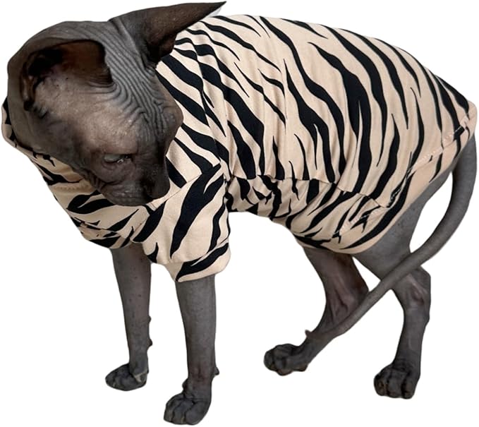 Limited Edition Sphynx Cat Cotton T-Shirts Hairless Cat Sweatshirt Pet Kitten Clothes Round Collar Kitten Shirts Vest Cats & Small Dogs Apparel (White Tiger, M (5.5-6.6 lbs))