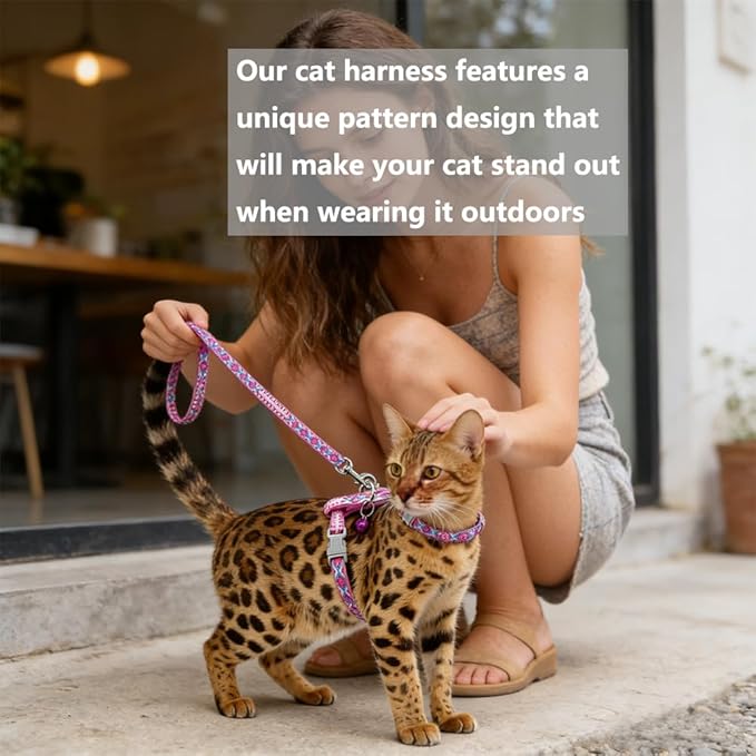 Freezx Cat Harness and Leash Set - Adjustable Escape Proof Cat Harness for Safe Walking - Lightweight Soft Travel Kitten Harness for Small Medium Cats