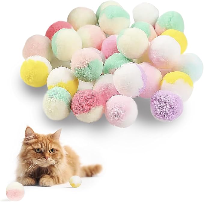 50pcs 1.2 Inch Cat Toy Balls - Soft Pom Pom Balls Bulk Plush Interactive Kitten Toys for Indoor Cats, Craft DIY Assorted Colors, Durable Pet Play & Training Toys