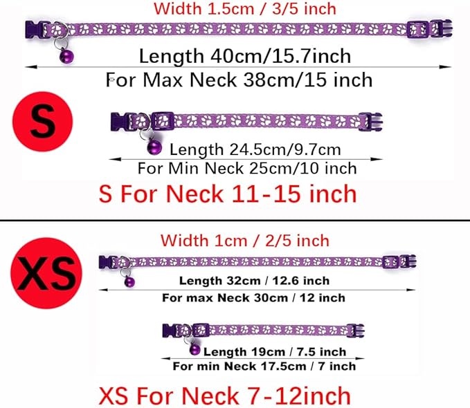 Purple Small Dog Collar with Bell, 2-Pack Basic & Reflective Girl Puppy Collar with Bells for XXS Xs Small Pet Female Dogs Tiny Cats, S