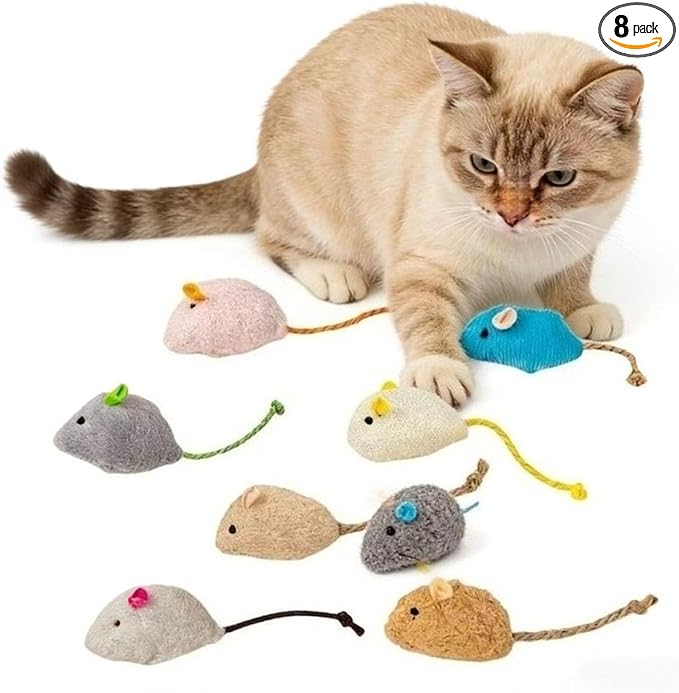 8 Pack Cat Toys Fluffy Mouse-Shaped Toys Colorful Plush Soft Cat Plush Toys with Mint Flavor for Cats Highly Realistic Interactive Cat Toys Available in 8Different Colors