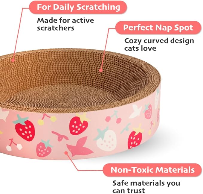 BLUE BAY Cat Scratcher Lounge Bed — 2-in-1 Cardboard Scratch Bowl & Cozy Cat Bed for Indoor Cats, High-Density Corrugated Scratcher, Non-Toxic Recyclable Furniture Protector, All Breeds