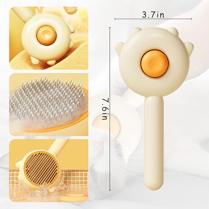 Cute Cat Ear Pet Brush – Self Cleaning Grooming Tool for Cats & Dogs – Light Green