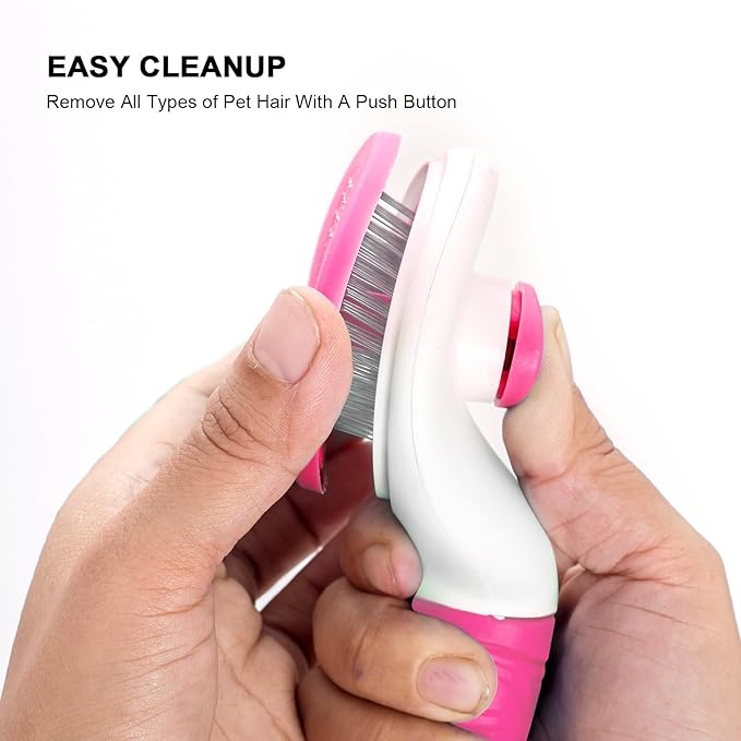 Aogeili Self Cleaning Slicker Brush, Skin Friendly Deshedding Grooming Tool for Dogs, Cats & Bunny, One-Click Release Removes Loose Undercoat, Mats & Tangles, for Long & Short Hair Shedding Pets