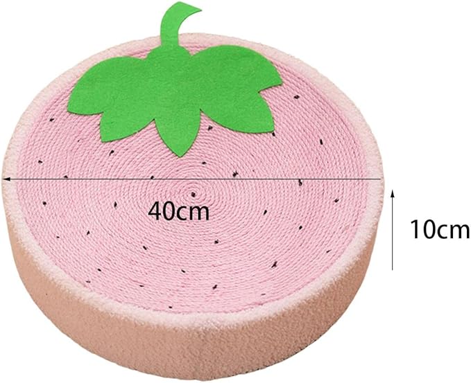 KLKCS Cat Scratcher Pad, Strawberry, Round, Compact, Multifunctional, Protects Furniture, Great Gift
