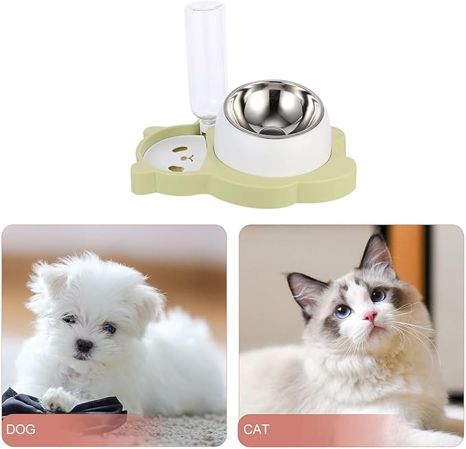 Kisangel Pet Cage Food Dispenser and Multi-Function Cat Food Bowl with Stainless Steel Non-Slip Base, Fresh Green, Suitable for Cats and Dogs Feeding and Watering
