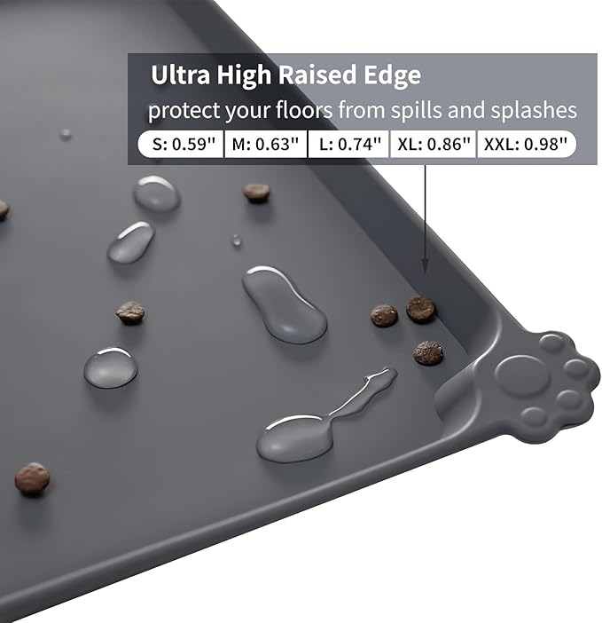 Reopet Waterproof Pet Feeding Mat, Non-Slip Silicone Placemats for Dog Cat Food and Water Bowl, High Raised Edges to Prevent Spills and Protect Floors