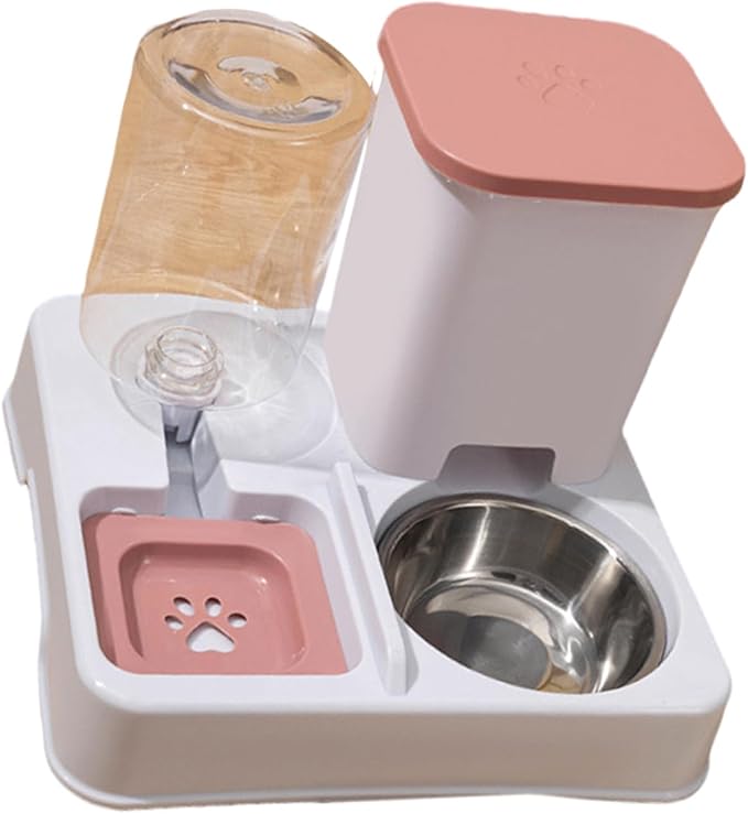 Dog Double Bowl Feeder Automatic Cats Food Container Water Dispenser for Daily Feeding Watering Stainless Steel for Pet