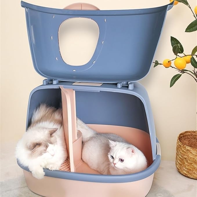 Pet Supplies, Enclosed Cat Litter Box with Leakproof Pedal & Scoop,Easy Clean Large Kitty Toilet(Blue)