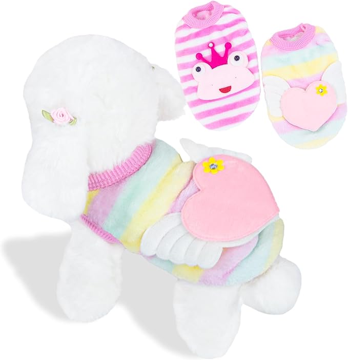 2 Pack Dog Sweaters for Small Dogs Girl Boy Winter Fleece Dogs Clothes Cute Warm Puppy Sweater Chihuahua Teacup Dog Clothes Pet Outfit Pink Blue (Pink, Small(for 6.5-8lb))