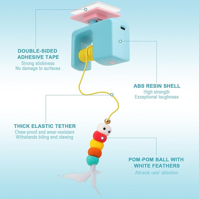 BABORUI Interactive Cat Toy – Automatic Hanging Cat Toy for Indoor Cats, Electric Motion Replicates Real Birds, Includes 3 Tail Accessories, Engaging Cat Enrichment Toy