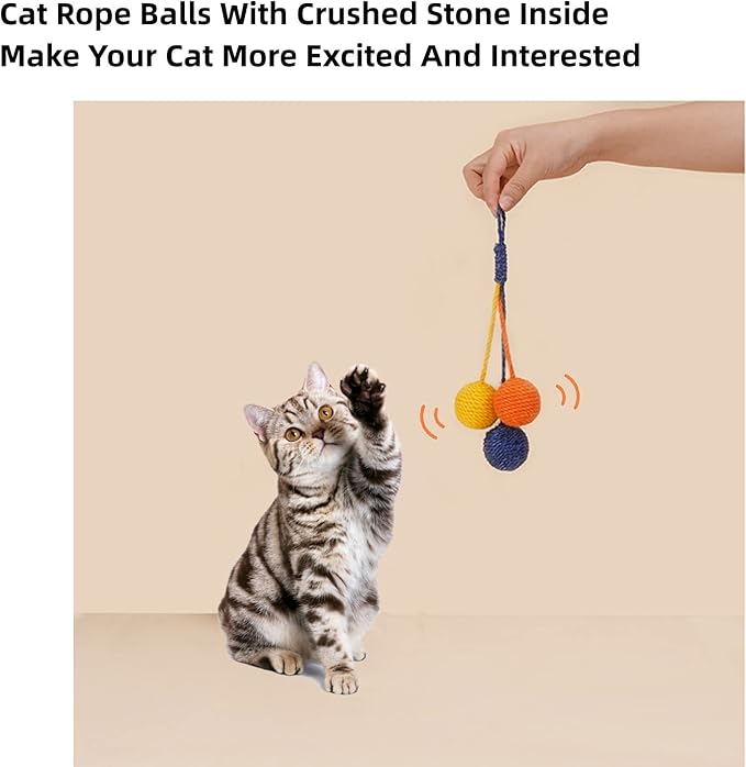 Cat Toy Sisal Ball Hanging Cat Toy Handmade Cat Rope Ball Chew Eco-Friendly Toy Pets Interactive Toy Cat Toys for Indoor Cats (Green, 1pcs)