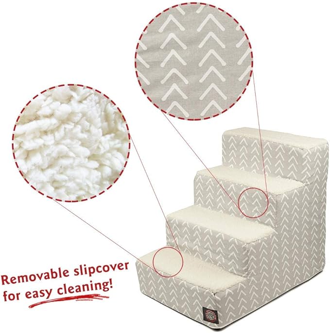 Majestic Pet 4 Step Portable Dog Stairs for Small Dogs to get on Bed Supports 250 lbs or Less – Dog Steps for High Bed with Machine Washable Cover –Pet Stairs for Cats Boho Arrow Light Gray