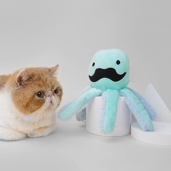 Andiker Octopus-Shaped Plush Toys with Crinkle Paper - Interactive Cat Toys for Indoor Scratching and Chewing - Kitten Gifts and Cat Lovers (Blue)