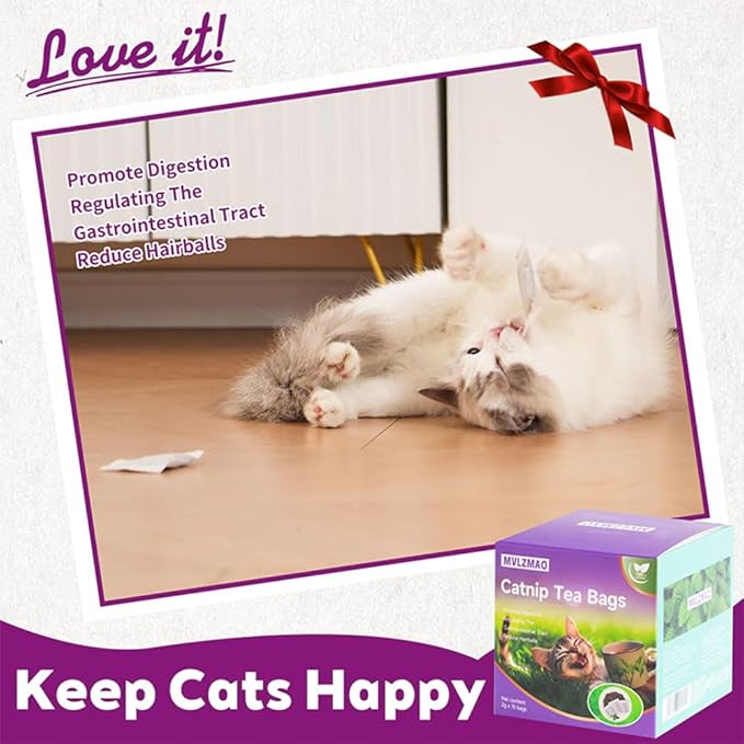 15 Pack Natural Catnip Packets for Cat Toys, Non-Woven Fabric Catnip Refills,More Potent Refill Pouches for Flapping Bird, Fish and Drinking