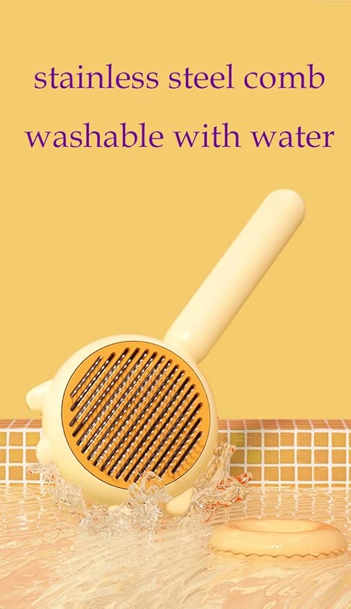 Vingtank Pet Hair Cleaner Brush, Hair Brush for Cats and Dogs, Self Cleaning Slicker Comb for Kitten, Removes Tangles Loose Fur (Yellow, Hair Type: Thin, Thick, Curly)
