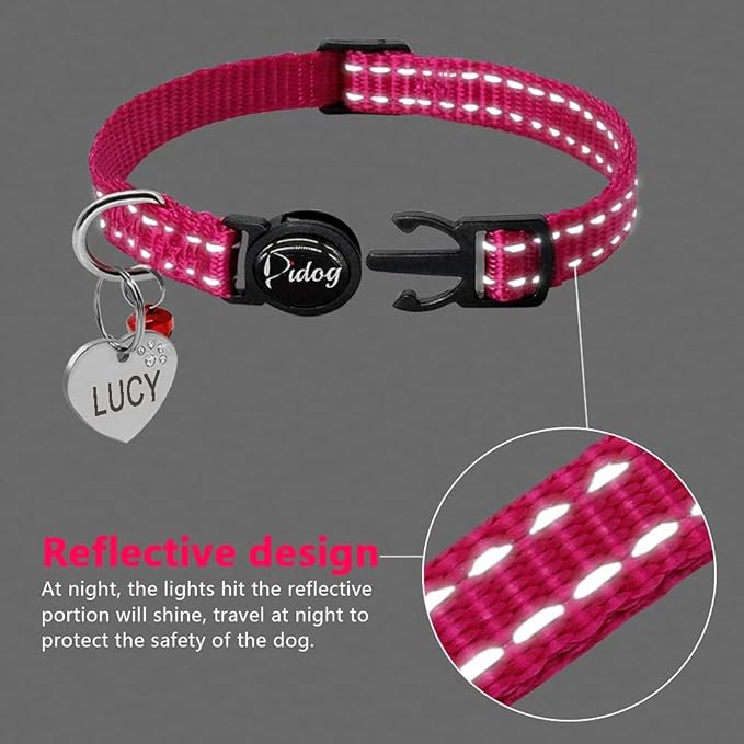 Quick Release Cat Collar Reflective Cat Collars Personalized Puppy Collars for Small Dog Cats Kitten Doggy Rose XS