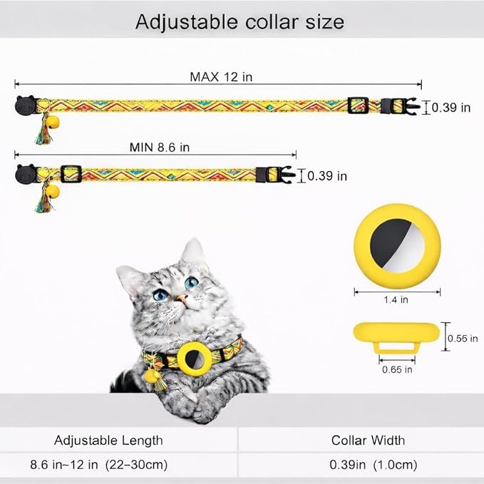 Cat Collar with AirTag Holder – Breakaway Lightweight Woven Cat Collar, Adjustable with Bell for Cats & Kittens ((Sunrise Path) | Amazegoods