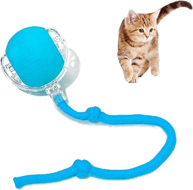 Interactive Cat Toy Ball Automatic Rolling Smart Cat Ball with Tail Motion Activated USB Rechargeable 3 Speed Modes Bird Chirping Durable Silicone Pet Toy for Indoor Cats Multiple Colors (Blue)