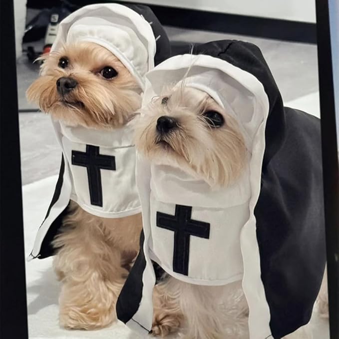 Cat Costume Nun Dress, Nun Dog Costume, Funny Halloween Cloak Outfit for Cat Small Medium Dogs, Cosplay Apparel for Photoshoots Parties Social Media, Adorable Pet Clothing (Black, Small)
