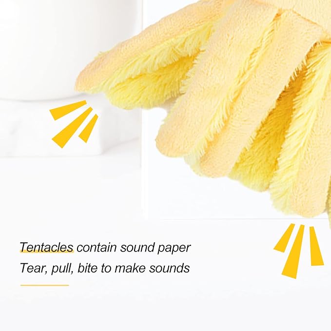 Andiker Octopus-Shaped Plush Toys with Crinkle Paper - Interactive Cat Toys for Indoor Scratching and Chewing - Kitten Gifts and Cat Lovers (Yellow)