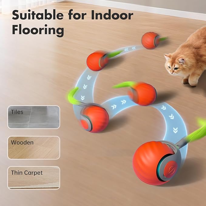 Petgravity Speedy Sprint Cat Toy Ball, 2026 Upgraded Interactive Cat Toys for Indoor Cats Exercise, 2 Speeds Rechargeable Smart Moving Ball for All Breeds with 2 Detachable Tails, Orange