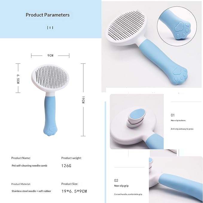 Cat Brush for Shedding for Indoor Cats & Dog Brush for Shedding - Perfect for Long & Short Haired Pets,Pet Brush for Dogs and Cats - Deshedding & Grooming Tool (Gray)