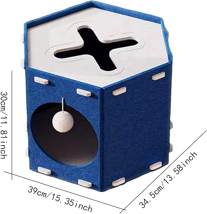 Cat House, Hiding Bed, Tunnel-Like Furniture, Scratch-Resistant, with Hole, Foldable, Stable Construction, Encourages Exercise, Suitable Fo, Blue