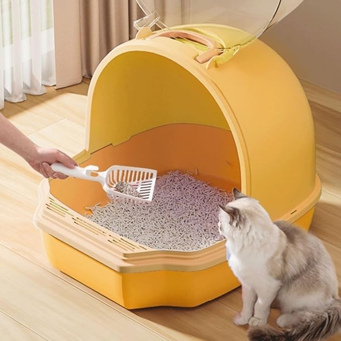 Pet Supplies, Enclosed Cat Litter Box with Door, Large Anti-Splash Toilet for Cats(Blue)