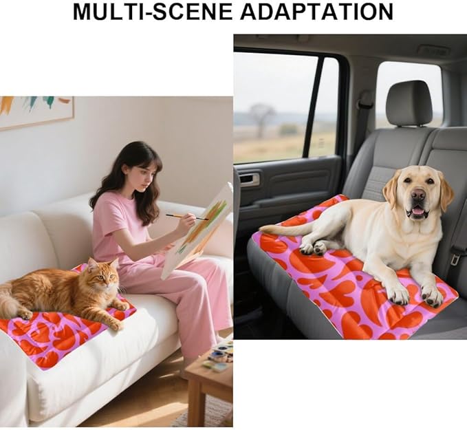 Red Love Heart Dog Crate Pad Non Slip Bottom Portable Pet Mat Warm Mat for Dogs Dog Pet Supplies Multi Scenario Multi Model Crate Gift Printed Car Bed 24× 18 Inch