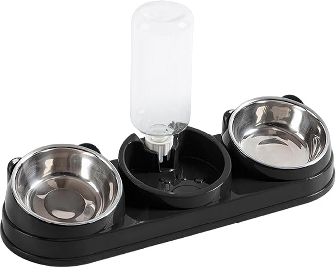Elevated Double Bowl Pet Feeders with Automatic Water Dispenser Antislip Base for Dog Cats Daily Feeding Watering Supply
