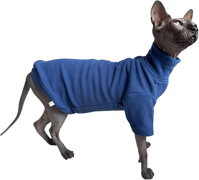 Sphynx Cats Solid Warm Fleece Shirt Cat Turtleneck Undershirt Thermal Hairless Cat Clothes for Sphynx, Devon, Cornish Cat Clothes and Small Kitten and Dogs (Ocean, Small)
