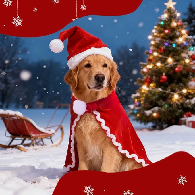 Pet Clothes for Cats Christmas Small Dog Costume Cape Shawl Christmas Hat for Rabbit Cat Holiday Outfit Apparel Dog Small Red Cloak Cat Santa Claus Suit Puppies Accessories Cap Pet Costume Photo Props