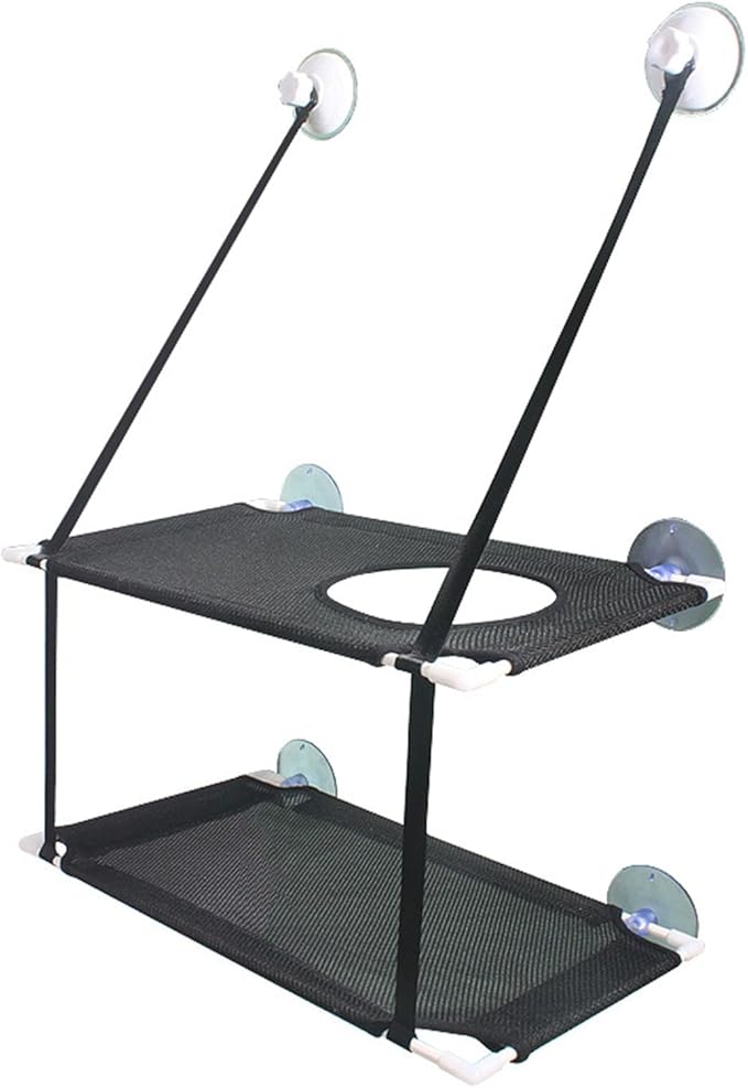 Cat Window Perch Double Layer Suction Cup Cat Hammock Cat Window Hammock Bed Cat Furniture Cat Shelf for Indoor Cats Sunbathing and Viewing(Black)