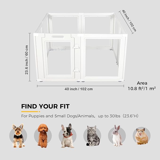 EVERFRONT Clear Acrylic Dog Playpen - Clear Dog Play Pen - Easy Assemble Acrylic Dog Playpen - Puppy Playpen, Cat Playpen, Small Animal Playpen, Dog Play Pen Indoors