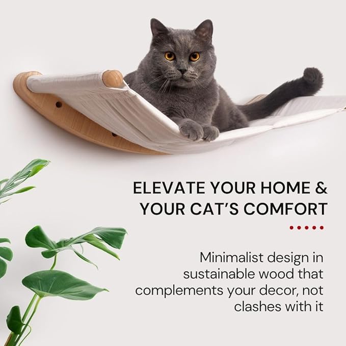 7 Ruby Road Cat Wall Hammock – Wall Mounted Cat Bed for Large Cats – Wood Perch Shelf, Cat Hammock for Wall, Holds Up to 35 lbs