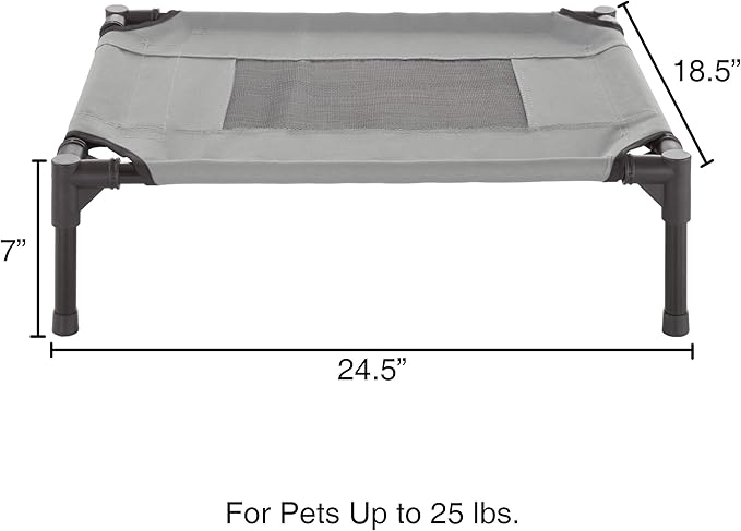 Elevated Dog Bed - 24.5x18.5-Inch Portable Pet Bed with Non-Slip Feet - Indoor/Outdoor Dog Cot or Puppy Bed for Pets up to 25lbs by PETMAKER (Gray)