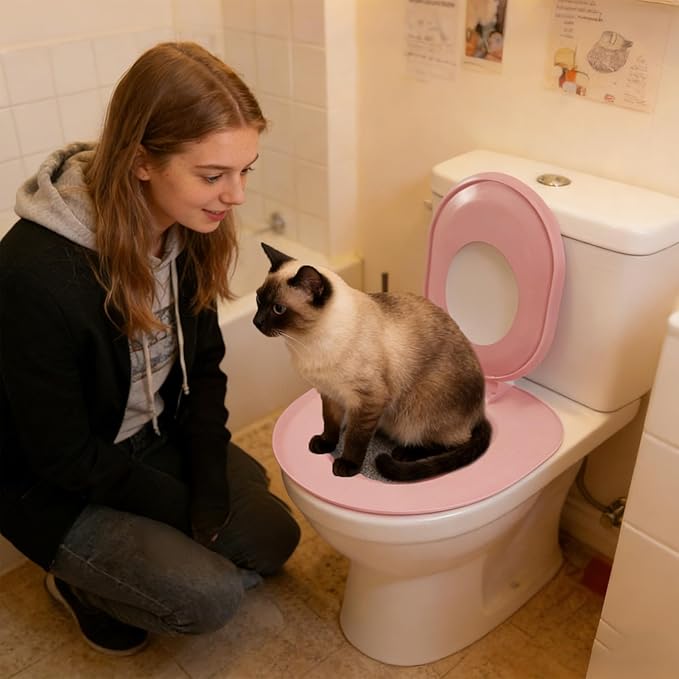 Cat Toilet Training Kit | Removable Potty Seat - Toilet Litter Box Trainer - for Indoor Home Apartment Bathroom Basement Pet Shop