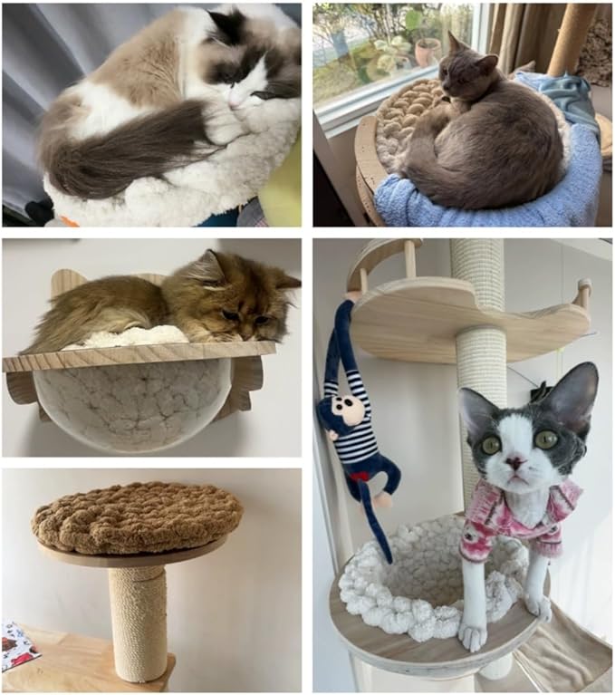 Hand-Woven Cat Mattress Nest Space Capsule Stepping Milk Round Cushion Pet Warm Pad Sleeping Four Seasons Indoor Pet Cat Climbing Frame Mat Enlarged Thickened (Gray, 40CM)