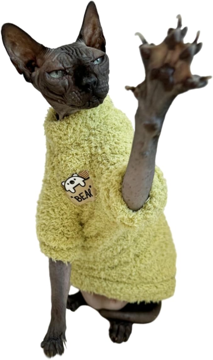 Sphynx Cat Clothes Hairless Cat Super Soft Warm Fleece T Shirt Elastic Winter Sweater Outfit, Pet Clothes for Sphynx Cat Coat for Cats and Small Dogs Apparel (Green, X-Large)