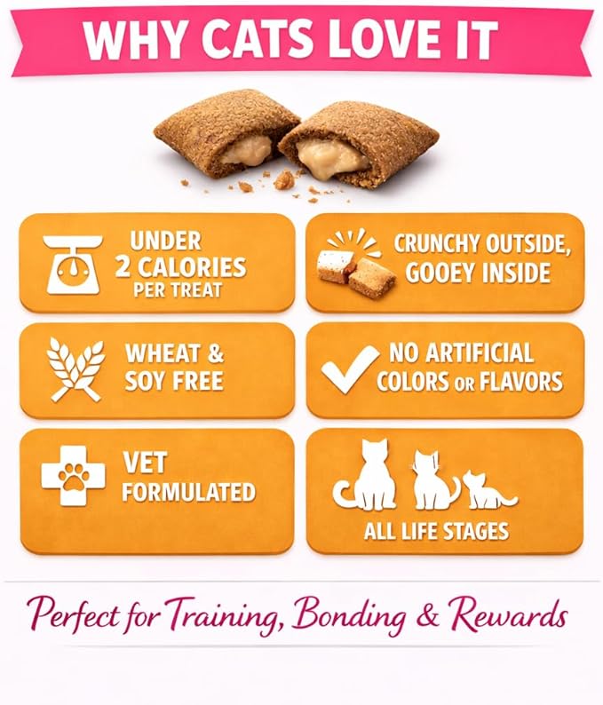 Calming Cat Treats for Indoor Cats – Crunchy Soft Pillow Bites with Gooey Center – Chicken Low Calorie Kitty Treats – Cat Snacks Food Topper Training Reward Wheat Soy Free Healthy Dental – 9oz